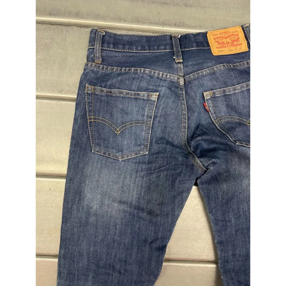 Levis 511 Jeans Womens Size‎ 14REG 27X28 Blue Dark Wash Denim Slim Straight Leg